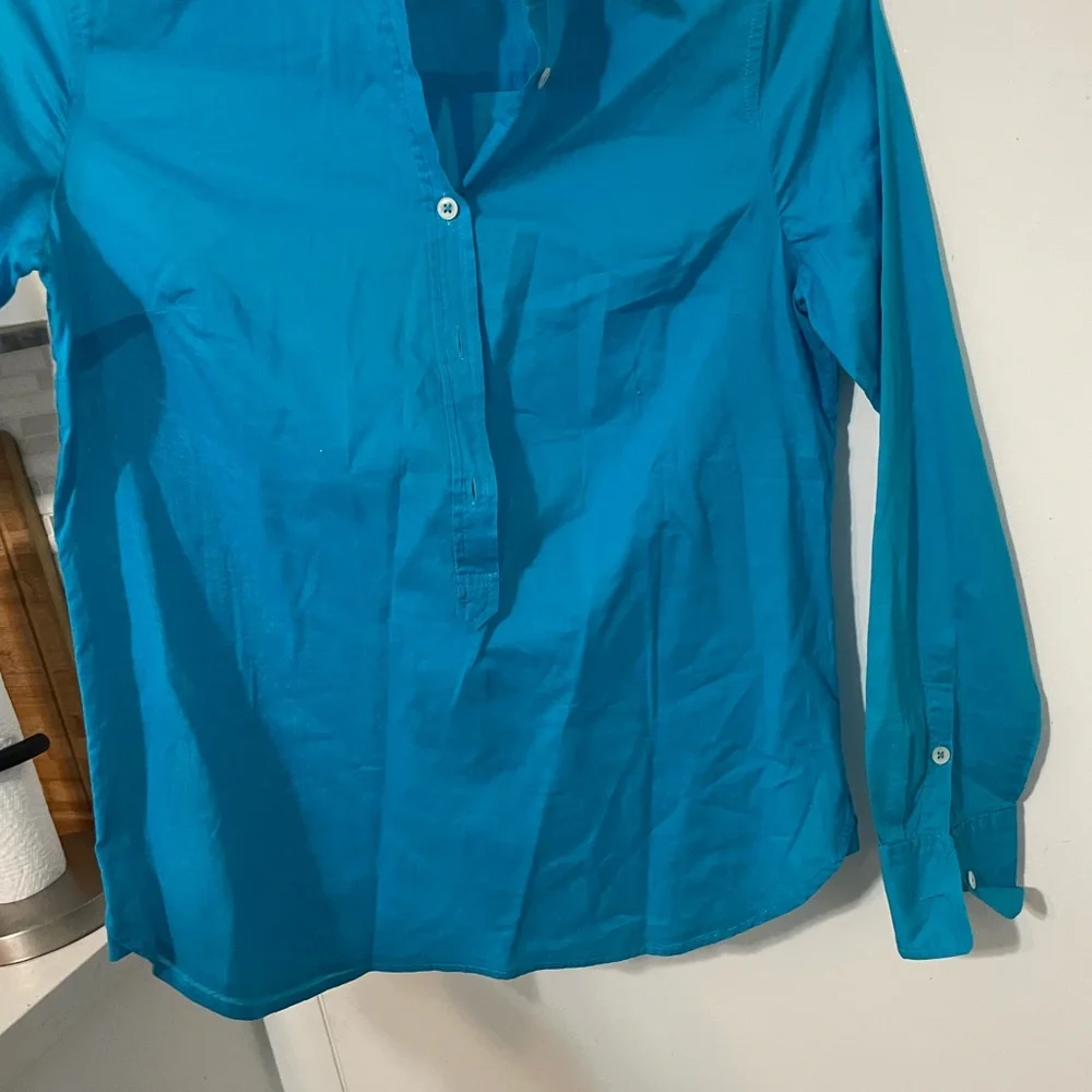 J. Crew pullover long sleeve Aqua Blue Half button up lightweight Blouse 6